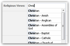 Facebook displays belief and faith names as Religious Views