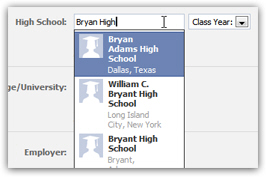Facebook retrieving high schools for your profile