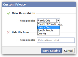 Custom privacy settings for relationship status on Facebook