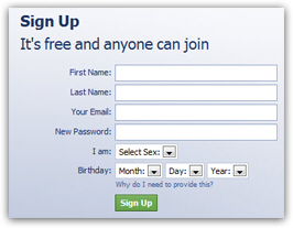 Fill in the Facebook sign up form to create your profile